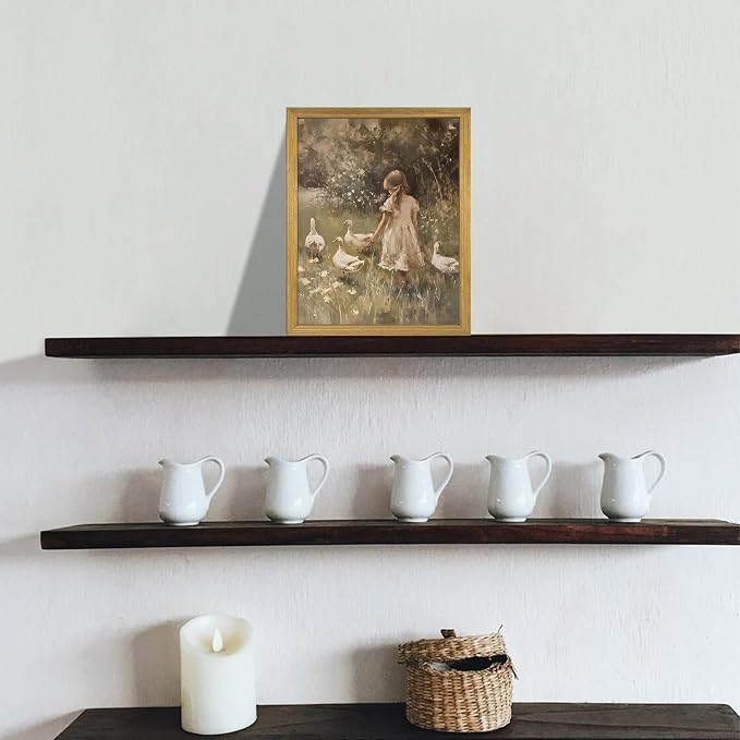 Wood Framed Canvas Wall Art, Vintage Girl