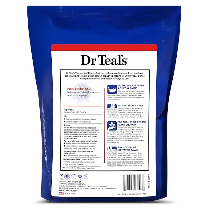 Dr Teal's Pure Epsom Salt Bulk Magnesium Sulfate USP, Fragrance Free, 19 lbs
