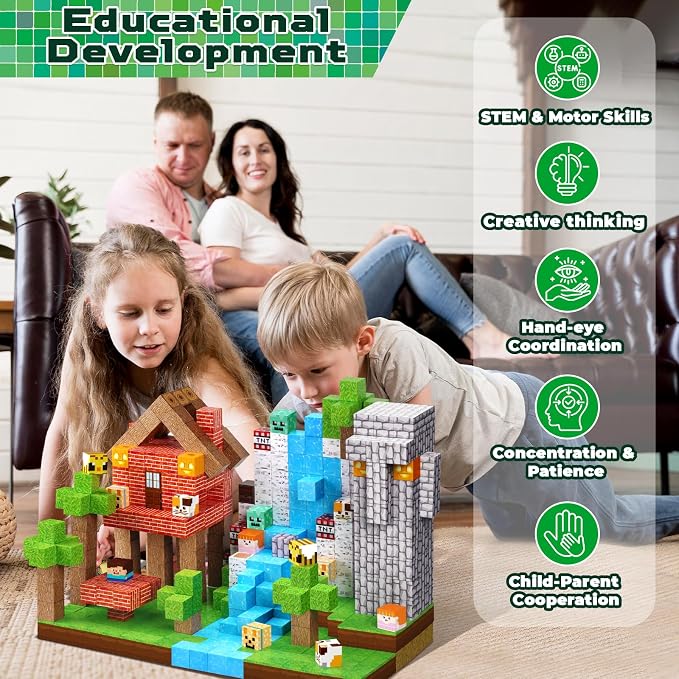 150PCS Magnetic Blocks-Magnetic Building Blocks Magnetic Tiles Stacking, Build Mine Magnet World Set, STEM Montessori Sensory Toys for Toddlers Kids Boys Girls Ages 3-5 6-8 Christmas Birthday Gifts