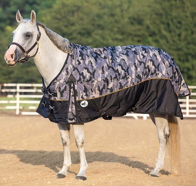 Jeffers Economy Plus 1200 Denier Standard Neck Turnout Sheet 87" - Waterproof Breathable Horse Blanket, Lightweight 0 Gram Polyfill Rain Sheet for Horses, Durable Outdoor Equestrian Rug - Urban Camo