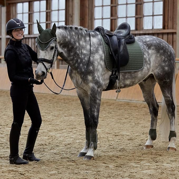 HORZE Adepto Open Front Tendon Boots | Durable Shell with Neoprene Lining - Beetle Khaki Green - Horse
