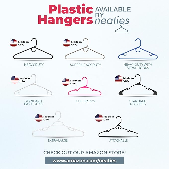 Neaties Super Heavy Duty Clothes Hangers 6 Pack – Made in The USA - 10lb Capacity, Thick Plastic Hangers for Pants, Coats, Jackets, Jeans and Adult Clothing – White