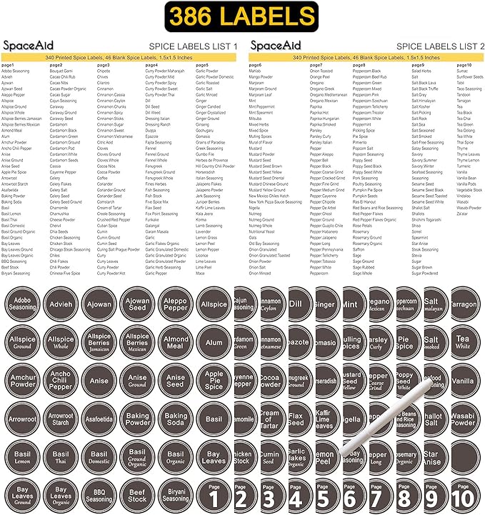 SpaceAid Spice Rack Organizer with 24 Spice Jars, 386 Spice Labels, Chalk Marker and Funnel Set for Cabinet, Countertop, Pantry, Cupboard or Door & Wall Mount -24 Jars, 11.8" W × 10.8" H, Black