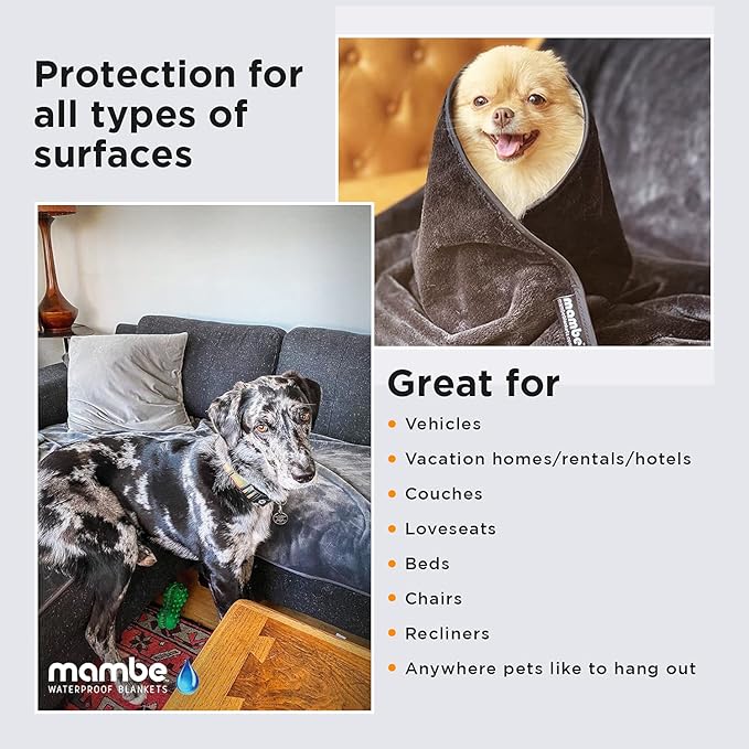 Mambe Non-Slip Pet Blanket Medium, Cappuccino - Soft and Silky Waterproof Throw - Machine Washable Fleece - for Protecting Furniture from Stains and Accidents - for Dog and Pet Fur