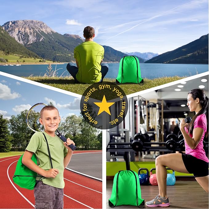 KUUQA 50Pcs Green Drawstring Backpack Bulk Drawstring Bags String Bags Storage Bags Gym Backpack for Sport Gym Traveling