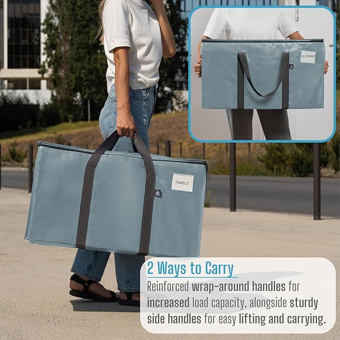 VENO 2 Pack Moving Bags, Upgraded Heavy Duty, Moving Boxes Alternative, Packing Storage Supplies for Dorm Room Essentials with Zipper for Clothes, Large Totes for Packaging (Light Blue, 2 Pack)