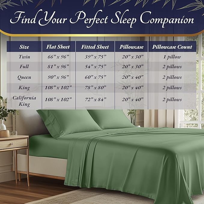 DECOLURE 100% Viscose Derived from Bamboo Sheets Full Size 4pcs - Ultra Soft & Luxuriously Cooling, 17" Deep Pocket, Double Stitching, Perfect for Hot Sleepers - Full Bed Sheets (Sage Green)