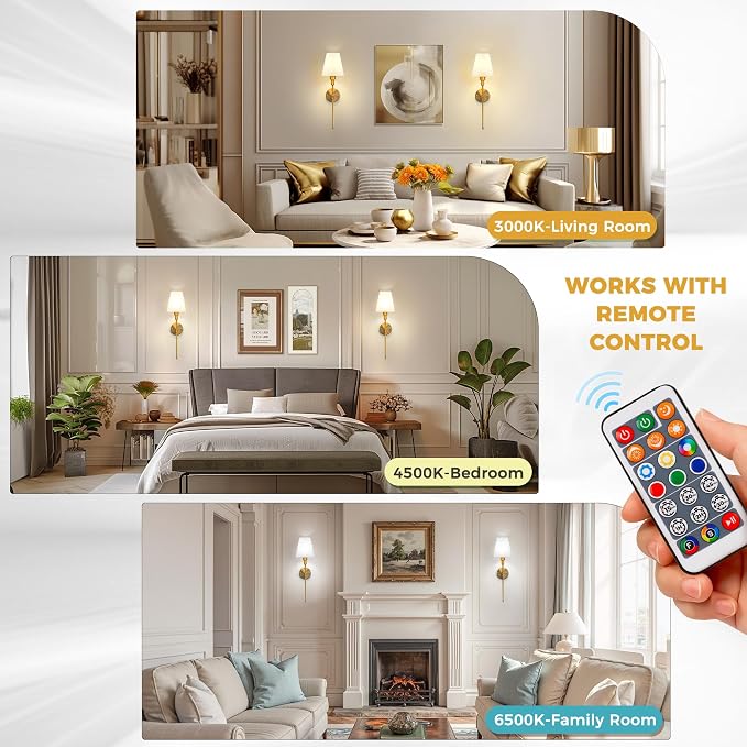 DORESshop Battery Operated Wall Sconce Set of 2, Wireless Wall Light Easy to