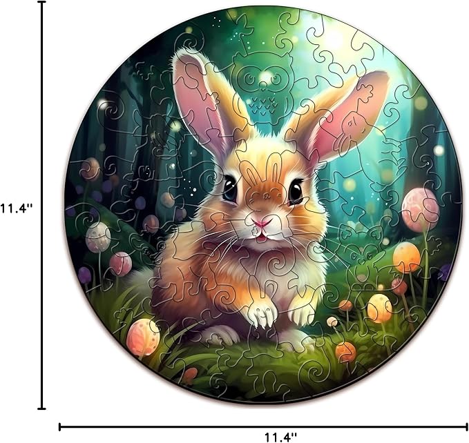 Wooden Puzzles for Kids Ages 4-8, Cute Bunny Puzzle, Unique Animal Shaped Wooden Jigsaw Puzzles for Kid, 50 Pieces Puzzles for Kids(50pcs,11.4 * 11.4in)