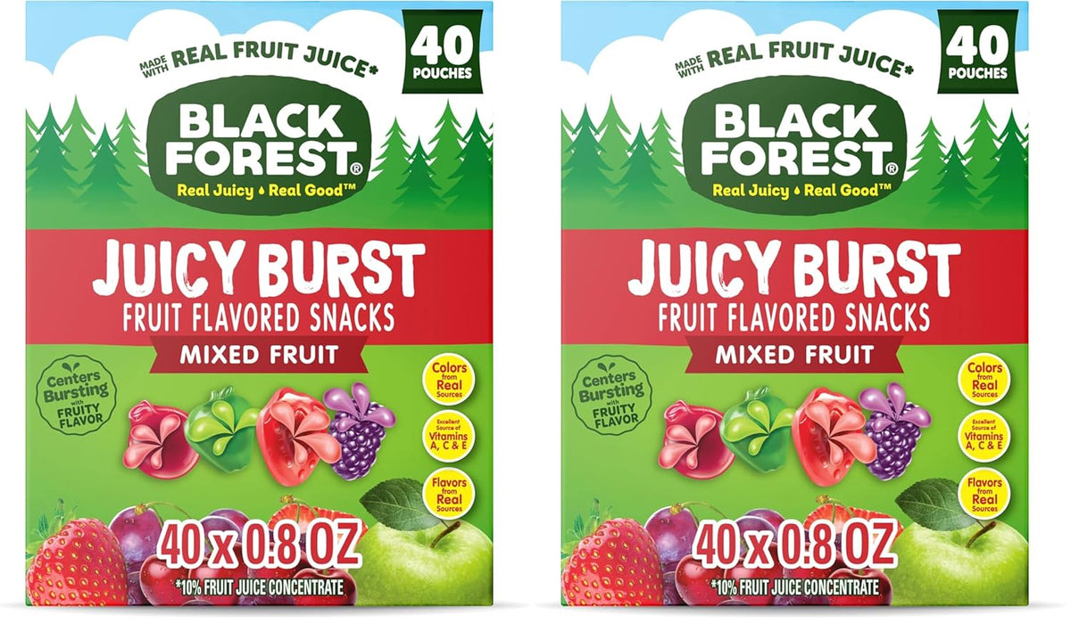 Black Forest Juicy Burst Fruit Flavored Snacks, Mixed Fruit Flavors, 0.8 oz 70 count