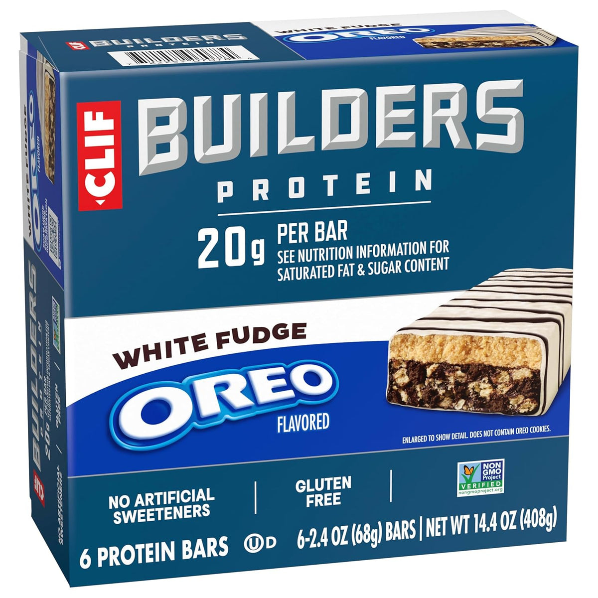 CLIF BUILDERS Protein Bars - White Fudge OREO-Flavored - 20g Plant Based Protein - Gluten Free - Non-GMO - Low Glycemic - No Artificial Sweeteners - 2.4 oz. (6 Pack)