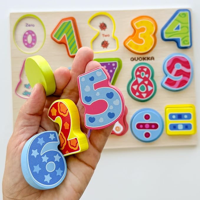 QUOKKA Wooden Puzzles for Toddlers 2-4 - Chunky Toddler Puzzles Ages 3-5 - Learning Travel Game with Numbers Alphabet Shapes - Wood Educational Gift for Boys and Girls