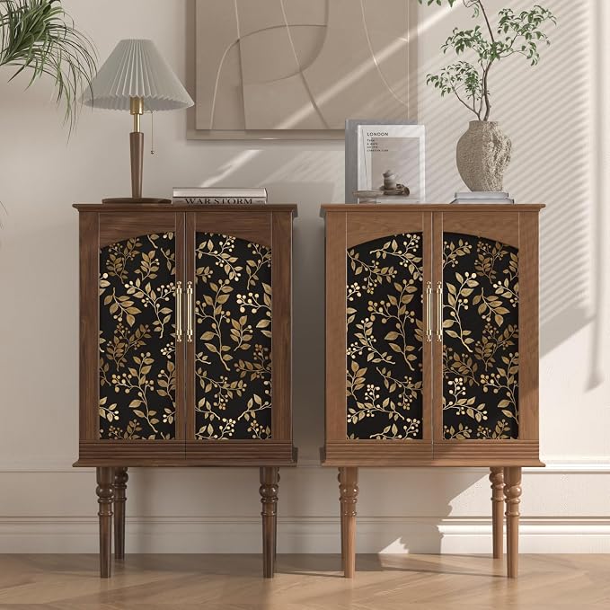 Dark Floral Peel and Stick Wallpaper, Vintage Gold Leaf Self-Adhesive Contact