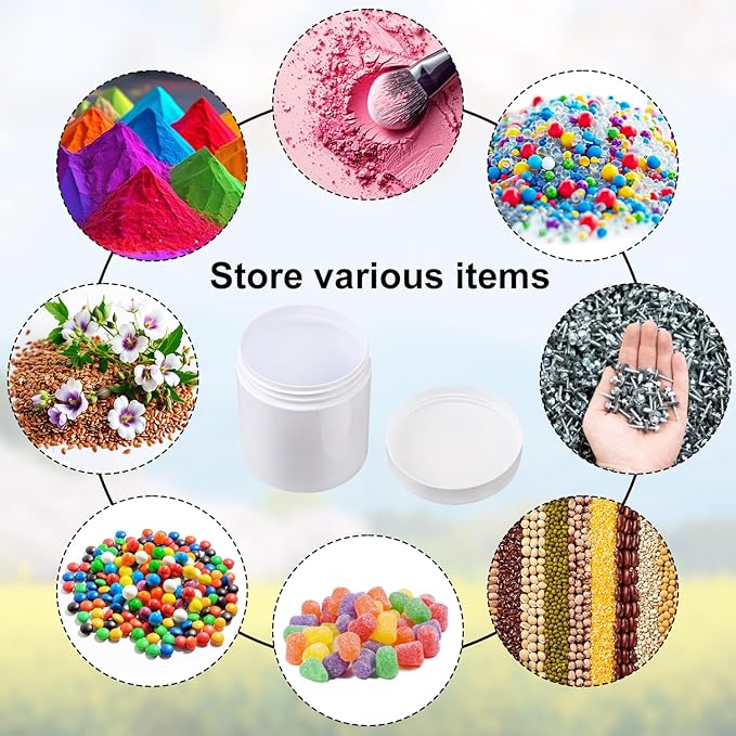 26 Packs 16 OZ White Plastic Jars with Lids, Body Butter Containers, Cosmetic Containers jars with Wide-Mouth for Kitchen Ingredients, beads, sequins, Lotion, Cream, DIY Crafts and More by KUKLIPJIM.