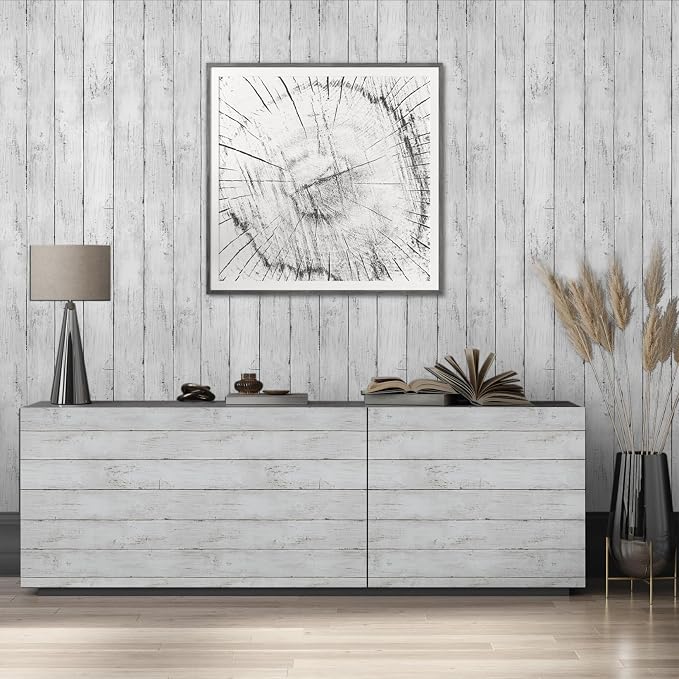 Abyssaly White Gray Wood Paper 35.4 in X 196 in Self-Adhesive Removable Peel