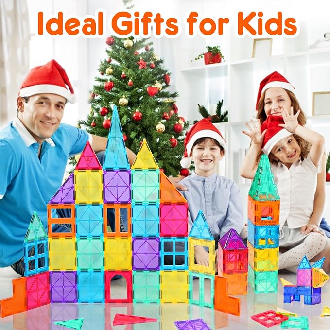 Kids Magnet Toys Magnetic Tiles, 148PCS 3D Magnetic Building Blocks STEM Learning Toys Magnetic Toys for 3 4 5 6 7 Years Old Boys Girls Gifts with 2 Cars