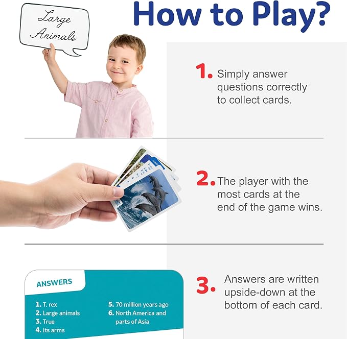 Brain Busters Card Game for Kids, Family Trivia Game Bundle with 120 Flash Cards - Learn and Play with Multiple Choice Trivia Cards About Human Body, Ocean Life, Dinosaurs and Space (Ages 6+)
