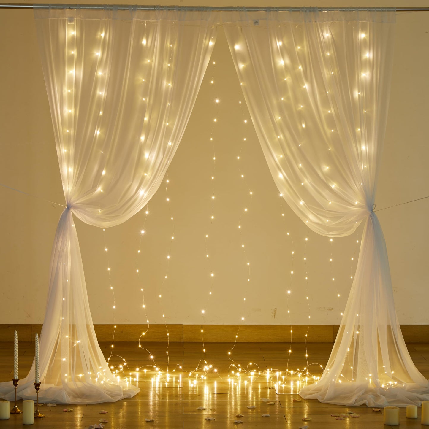 White Sheer Curtains with Lights String Tulle Curtain for Living Room Bedroom Parites Wedding Birthday Decorations 2 Panels 60" Wx84 L