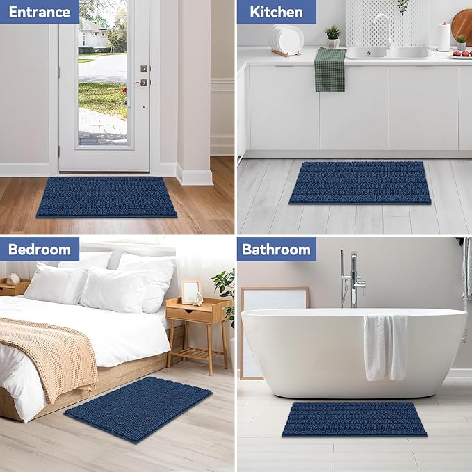 Bcoimo 36"×24" Chenille Bath Mat – Non-Slip with Backing Bath Rug Ultra-Absorbent and Machine Washable Bathroom Mat Quick-Dry Design. Ideal for Bathroom and Tub Areas