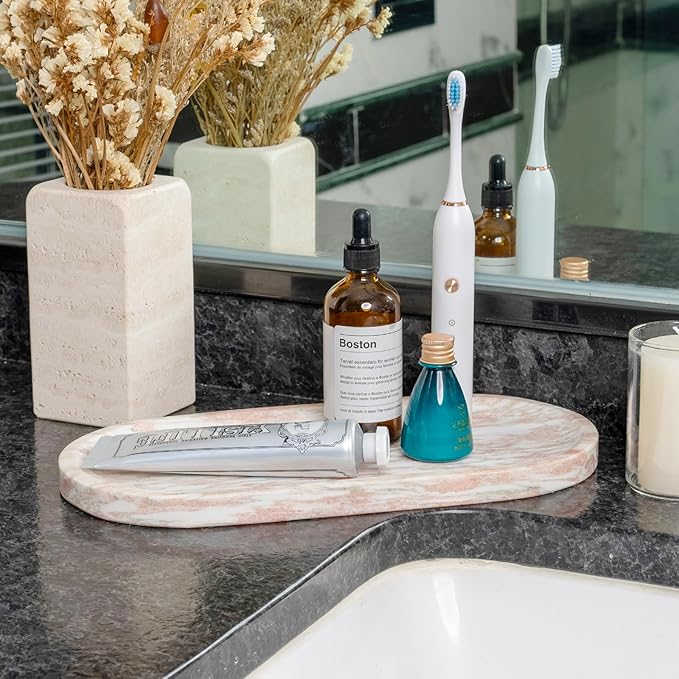Koville Norway Natural Marble Tray, 12"x6" Vanity Decorative Tray for Countertop Organizer, Catchall for Perfume, Candles, Jewelry Dish