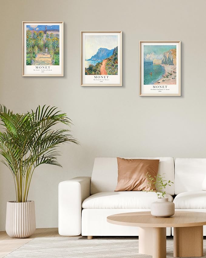 HesenDot Framed Claude Monet Wall Art 3 Piece, 12x16in High Framed Design