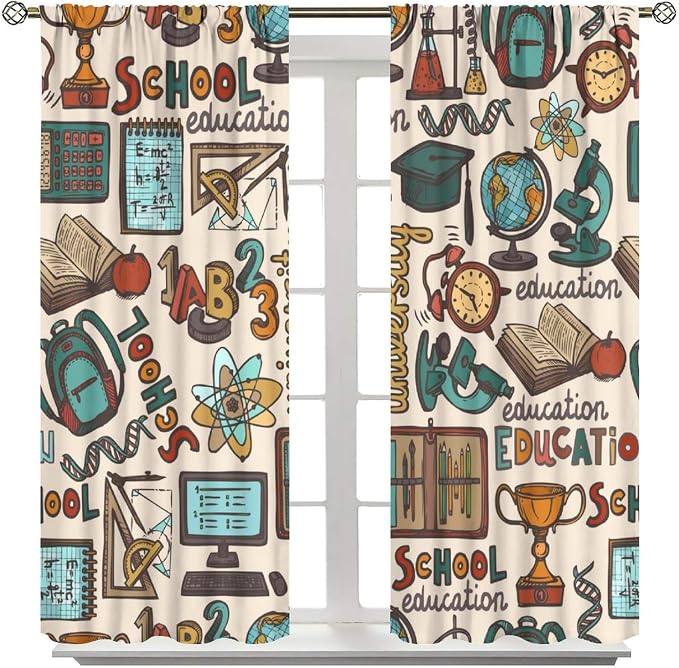Science Blackout Curtains, Chemistry Science Pharmacy Research Rod Pocket Window Drapes for Kids Girls Boys Bedroom Living Room Set 2 Panels,42x45 Inches, Style-2