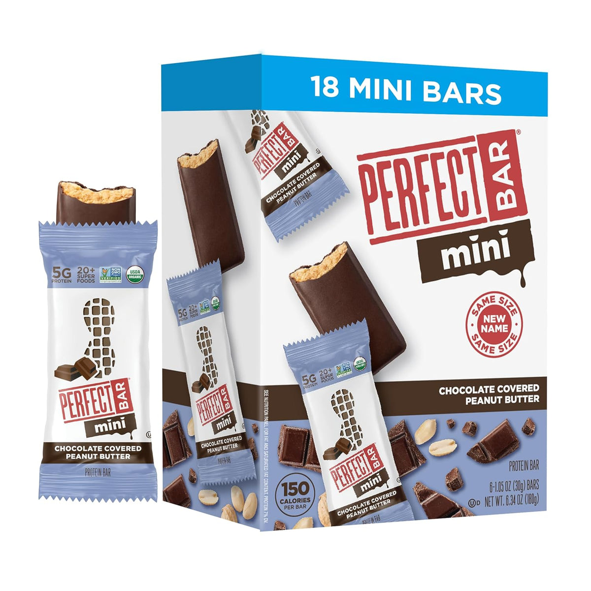 Perfect Bar Mini, Dark Chocolate Chip Peanut Butter Protein Bar, Protein Snack, Snack Bar, Organic, Gluten Free, Soy Free, Non GMO, No Sugar Alcohols, .88 Ounce Bar, 24 Count