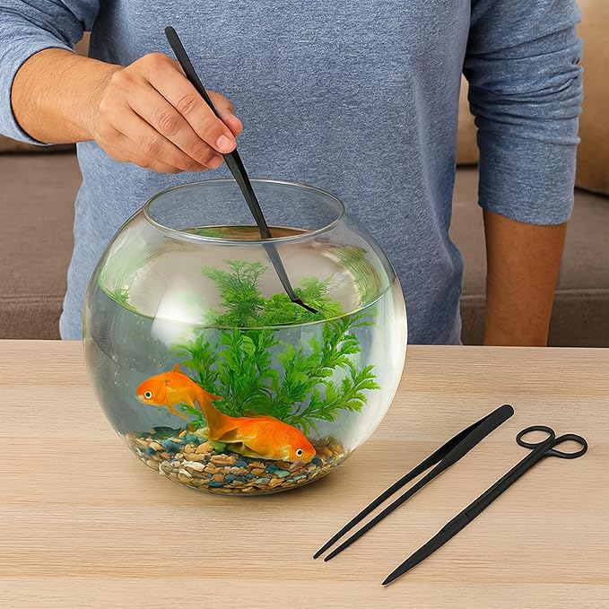 Mandala Crafts 15 Inches Silver Stainless Steel Straight and Curved Aquarium Tweezers for Aquatic Plants – Long Aquascape Forceps for Fish Tanks, Hospital Tanks, Goldfish Bowls, and Terrariums