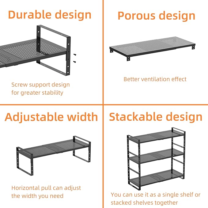 Multi-Functional Metal Shoe Rack,Expandable Adjustable Stackable Kitchen Organizer,Metal Shelf risers for cabinets, Kitchens and Closet, Bathroom(1Pack/White/Large)