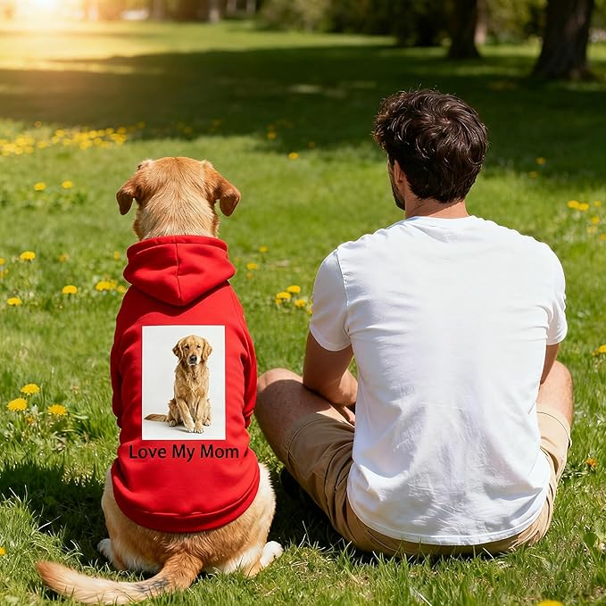 Custom Dog Hoodie, Personalized Sweatshirt with Photo Text Name Logo, Customized Hooded Sweater for Small Medium Large Dogs & Cats (Red, XX-Large)