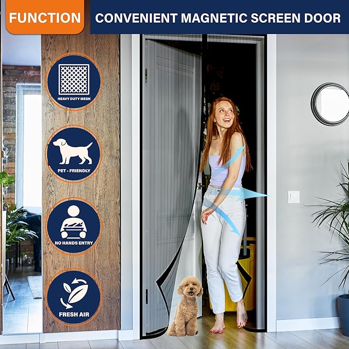 Magnetic Screen Door,Screen Door Mesh,Keep Bugs Out, Heavy-Duty Mesh Curtain,Pet and Kid Friendly, Works with Front Doors, Sliding Doors(39 x 82 Inches