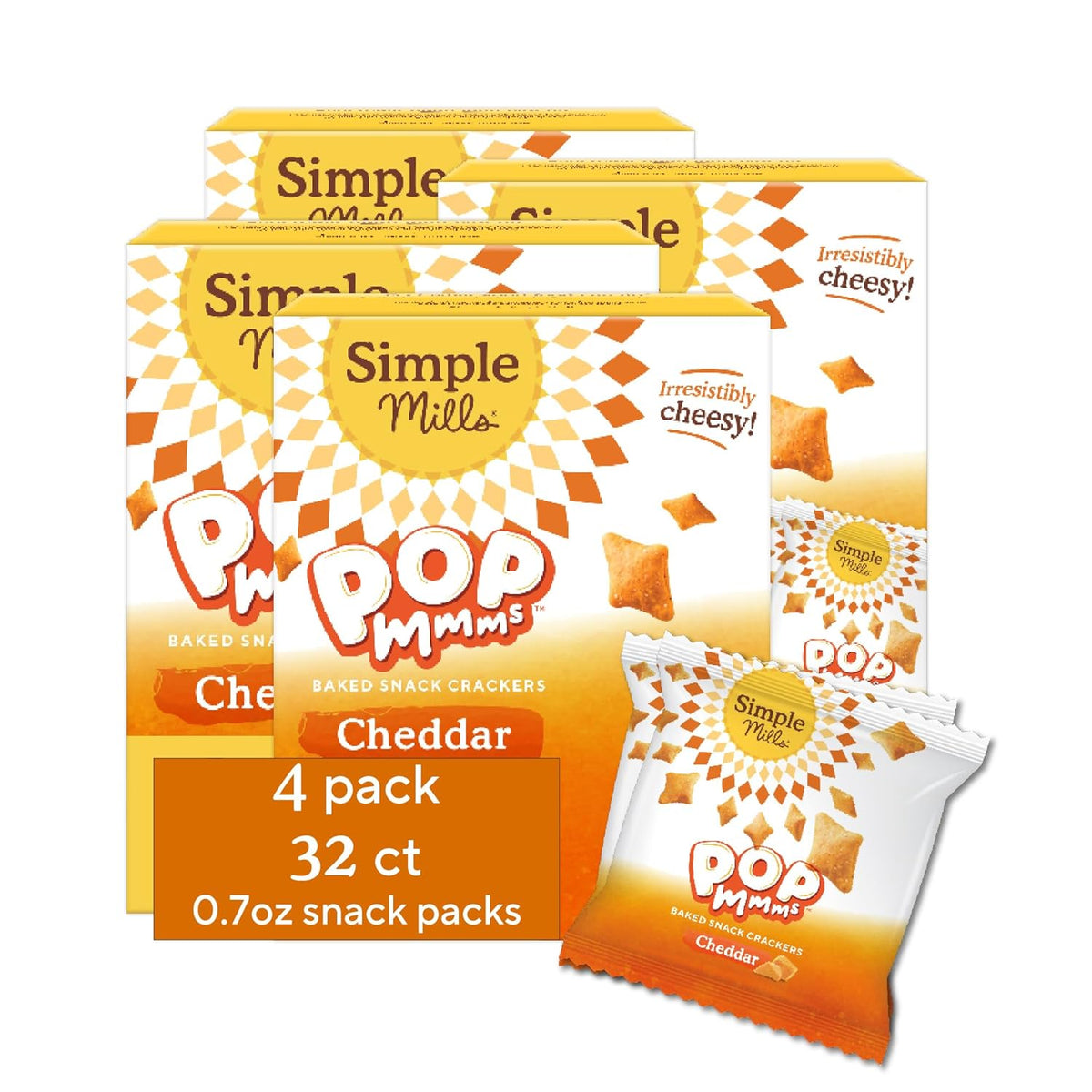 Simple Mills Pop Mmms Cheddar Baked Snack Pack Crackers, Healthy Snacks for Kids, Individual Packs, Gluten Free, 8 Ct (Pack of 1)