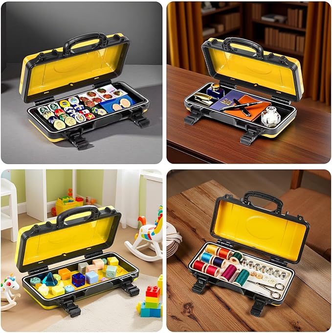 11”Yellow Tools Box, Portable Steel Heavy-duty Tool Case with Safety Latch and Handle for Tools Storage and Organizers, Home DIY
