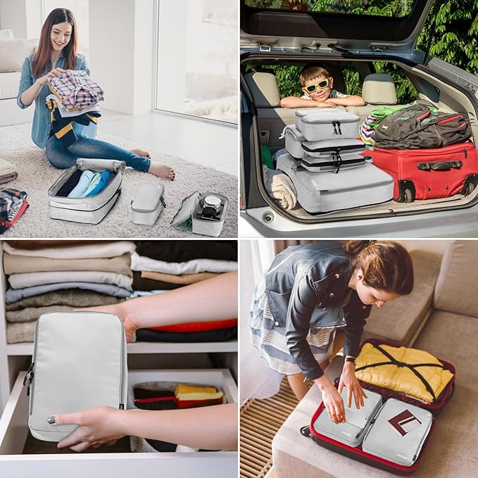 8 Set Compression Packing Cubes for Travel, Waterproof Luggage Organizers, Suitcase Organizer Set for Carry-On & Checked Baggage, Travel Accessories for Men & Women