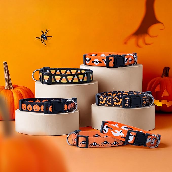 Native Pup Halloween Dog Collar- Spooky Fall Themed Horror Costume Collars- Skull, Pumpkin, Ghost, Bat, Witch, Candy Corn, Spider- Adjustable for Small, Medium, Large Breeds (Small, Candy Corn)