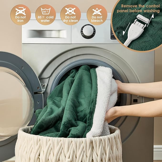 EHEYCIGA Heated Blanket - Queen Size, 9 Heating Levels, 10 Hour Auto Off, Soft Cozy Sherpa, Dual Control, 84 x 90 Inches