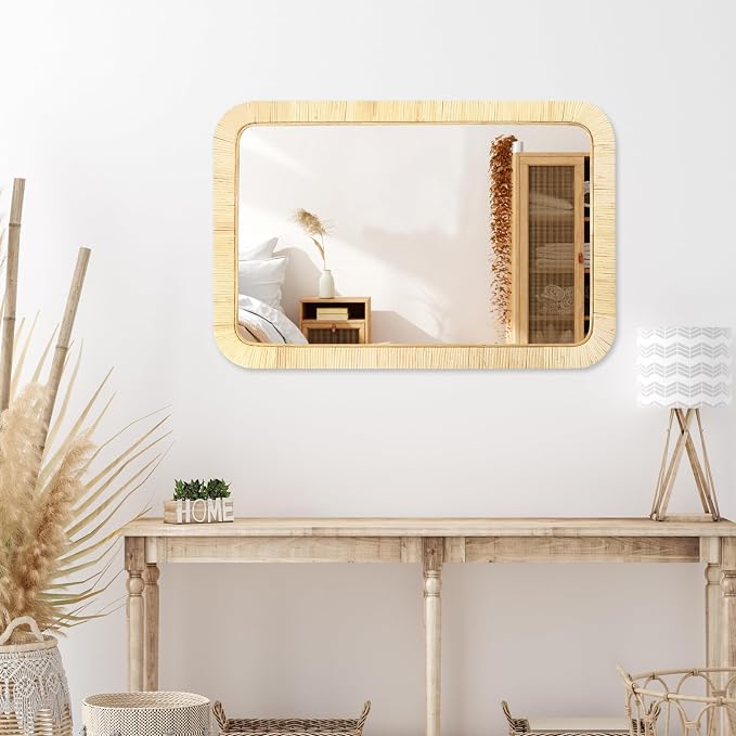 PERFNIQUE Rattan Mirror, Decorative Wall Nursery Decor, Rustic Farmhouse