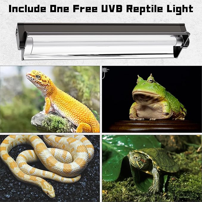 T5 UVB Reptile Lighting Fixture, UVB Light for Reptiles, 39W 5.0 UVB Lighting Combo Kit for Desert & Tropical Reptiles (Lizard, Bearded Dragon, Tortoise), 34INCH