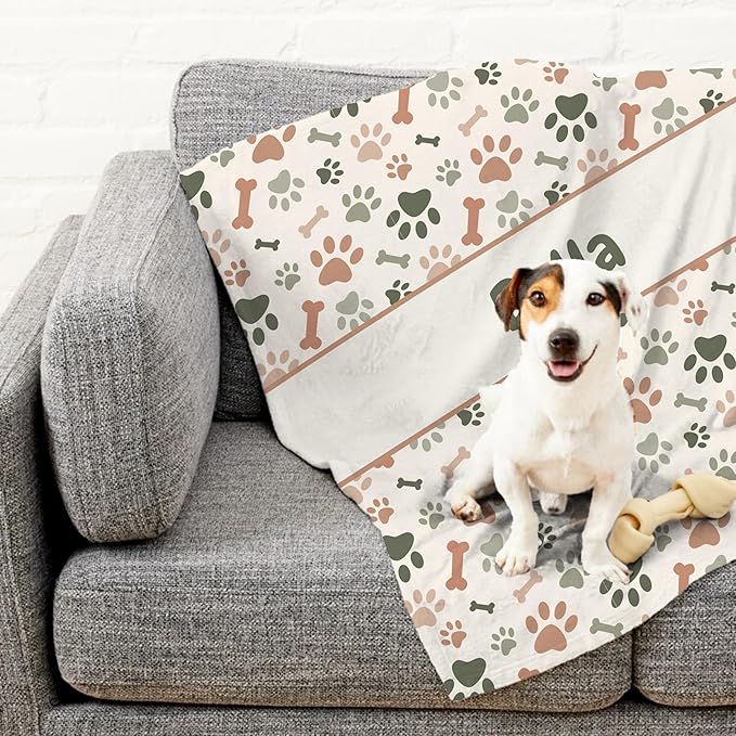 Prints Next Day โ Custom 60" x 80" Fleece Pet Lightweight Blanket Personalized with Pet Lightweight's Name - Paw Pattern - Gift for Dog Owners - Printed in America