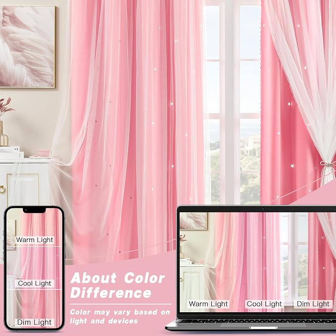 XiDi Pink Blackout Curtains, Room Darkening Curtains