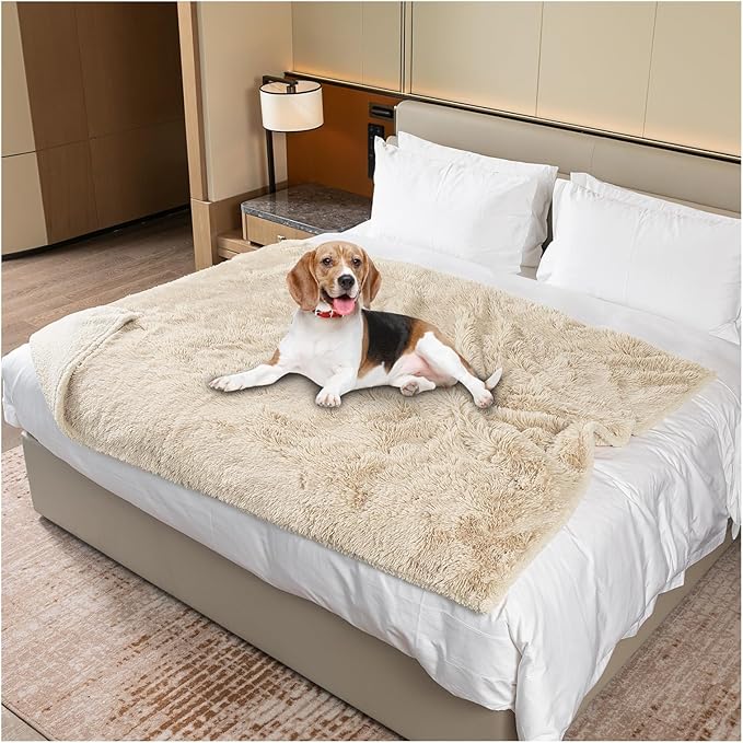 Calming Dog Blanket,Waterproof Long Faux Fur Pet Blankets for Medium Puppy Cat Reverible Sofa Couch Covers Washable Pets Ded Cover Cream S-40x28in