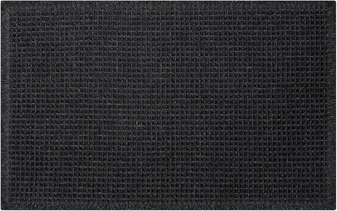 Black Bathroom Rug - Waffle Bath Mat Non Slip Washable, Super Absorbent & Quick Dry, Boho Bath Mat Farmhouse Bathroom Decor, 20'' x 32'', Black