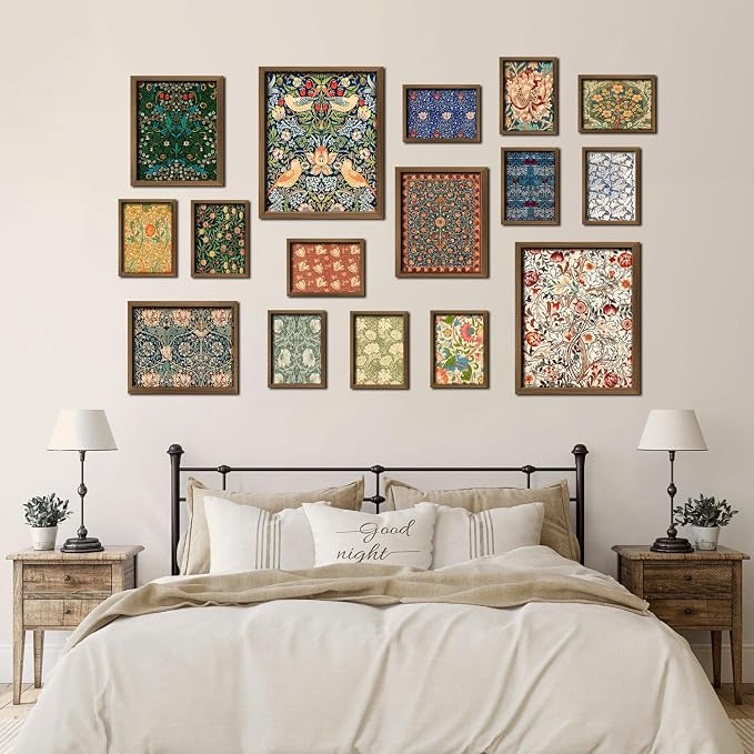ANERZA 16 PCS Framed William Morris Wall Art Decor, Floral Wall Prints