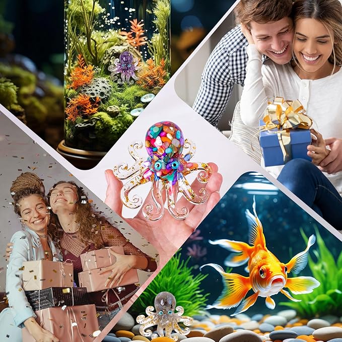 Natural Crystal Tiger's Eye Gravel Octopus Resin Marine Animals Fish Tank Decorative Ornaments Statue Healing Crystal Home Decor Ladies Gift 3.93"