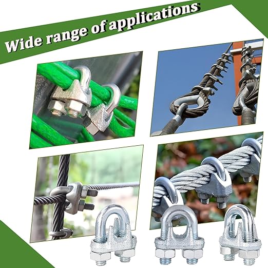30PCS 3/8" M10 Zinc-Plated Wire Rope Clamps – Heavy Duty U-Bolt Cable Clips (Silver)