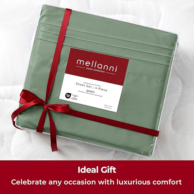 Mellanni Extra Deep King Sheets - 4 PC Iconic Collection Bedding - Hotel Luxury, Ultra Soft, Cooling Bed Sheets - Wrinkle, Fade, Stain Resistant (King, Sage)