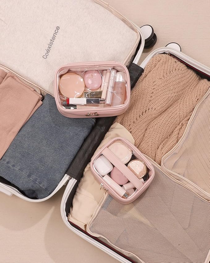 Pocmimut Small Makeup Bag,Clear Make Up Bag Organizer Cute Stuff Pouch Traveling Compact Toiletry Bag Car Bag for Travel Essentials,Pink