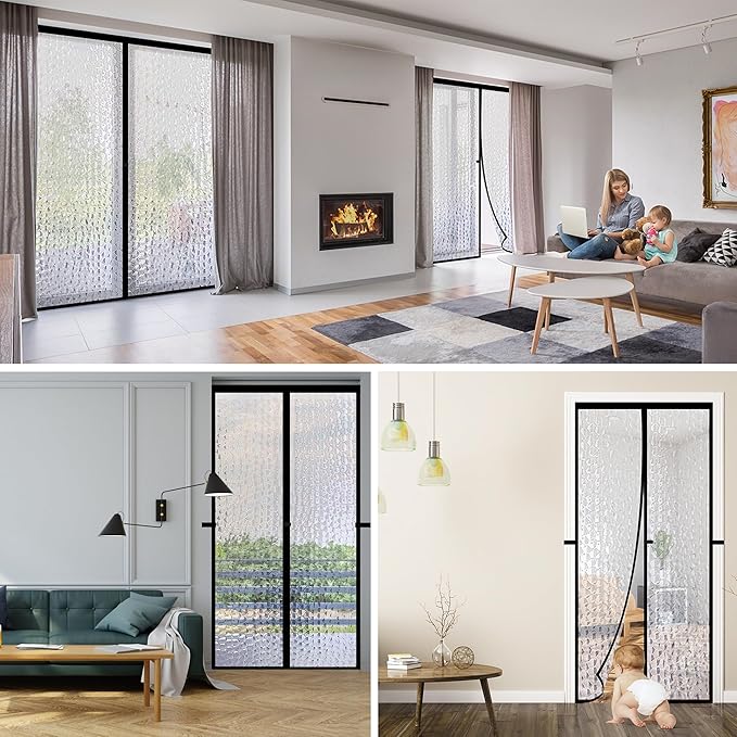 RELIANCER Magnetic Thermal Insulated Door Curtain,Waterproof EVA Door Cover,Fit Doors Size Up to 48"x96",Temperature Protection Insulated Doorway Curtain Partition,Patio Self-Closing Doors Net Screen