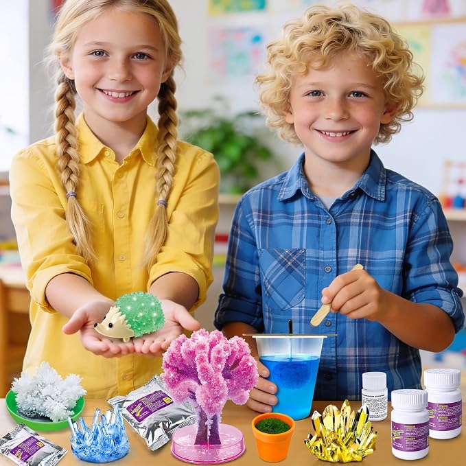 UNGLINGA Crystal Growing Kit for Kids, Grow 6 Vibrant Crystals Making Kit | Chemistry Experiments, Science, S.T.E.M Toys, Gifts Idea for Boys Girls, Crystal-Growing Tree, Hedgehog Crystal