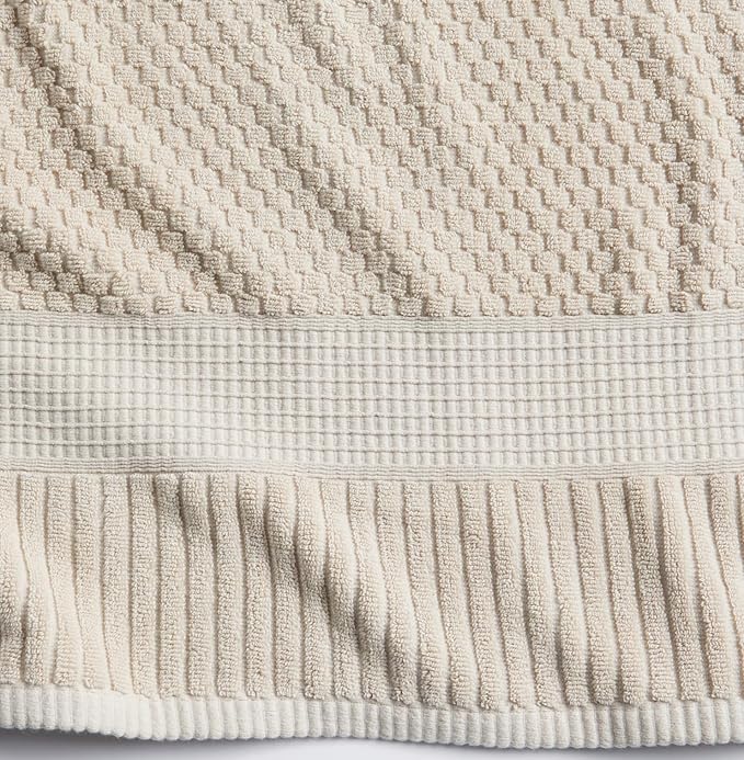 NY Loft 100% Cotton 2 Pack Bath Sheet Towel Set | Super Soft & Absorbent Quick-Dry Oversize Bath Towels |Textured and Durable Cotton | Sand